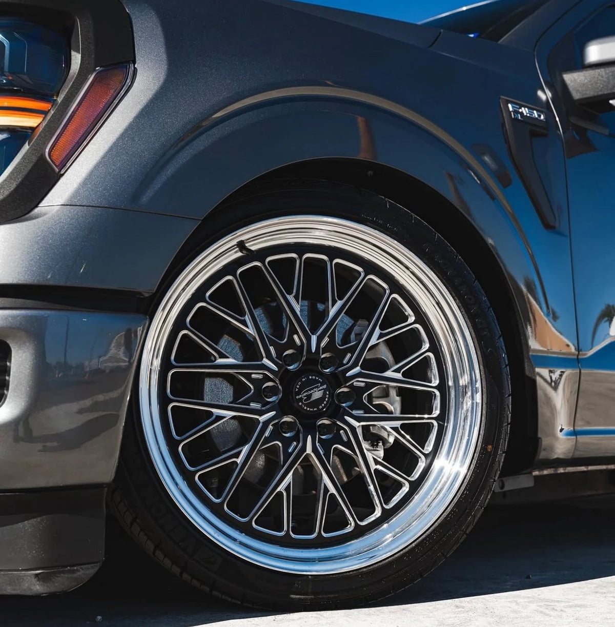 Billet Specialties Redline Black Contrast Cut wheel installed on a Ford F-150